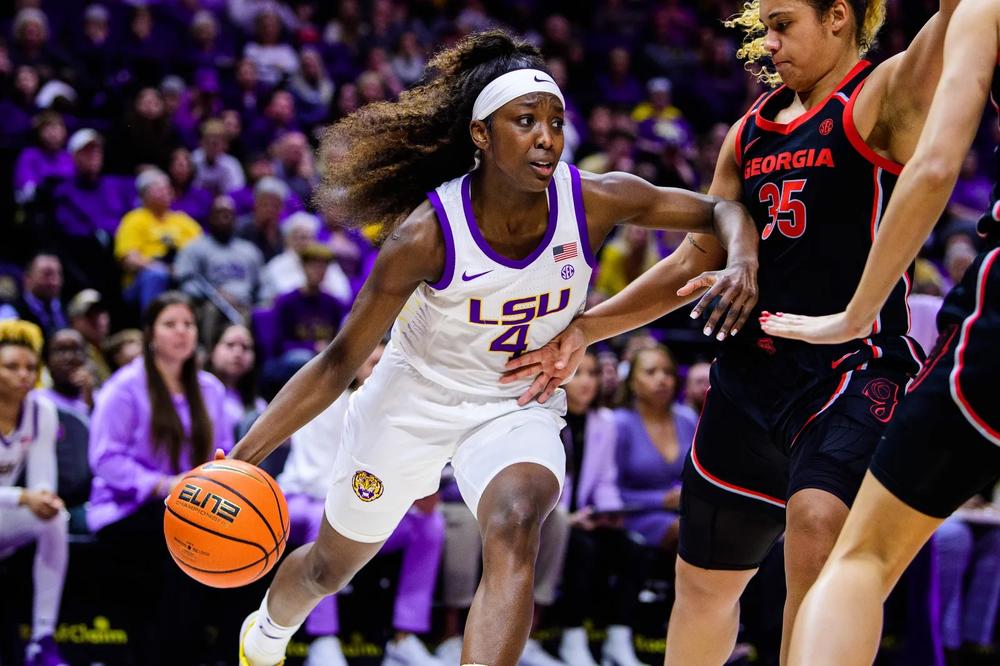 LSU guard Flau'jae Johnson plays in a home game against the University of Georgia on Feb. 2, 2023.