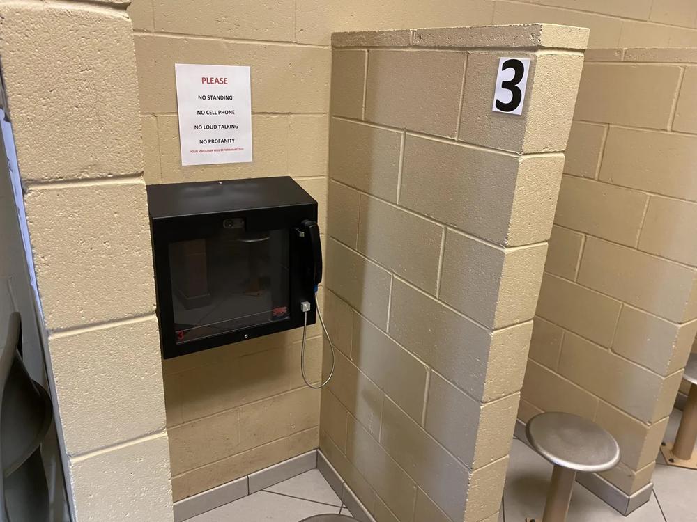  In-jail visitation screen at the Glynn County Detention Center, the only coastal jail allowing free, in-person visits to see an incarcerated loved one. All visitation there happens through an internal video feed. Credit: Jake Shore/The Current