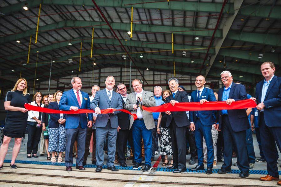 Macon-Bibb County leaders joined MHIRJ executives on April 13, 2022, to cut the ribbon on the new maintenance, repair and overhaul facility at Middle Georgia Regional Airport.