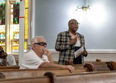 Chatham County Sheriff John Wilcher (left) at a September 2022 speech to Savannah’s NAACP by Chatham district attorney Shalena Cook Jones.