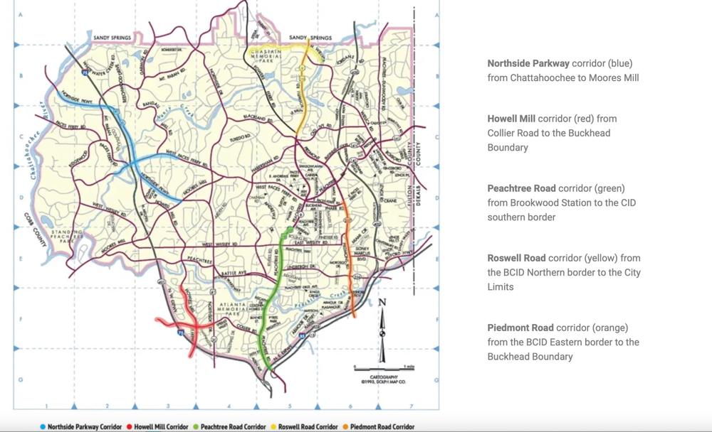 A map showing where off-duty security officers will be patrolling in Buckhead. (Buckhead Safety Alliance)