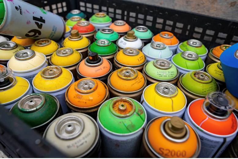 Bongang’s arsenal of spray paint cans.