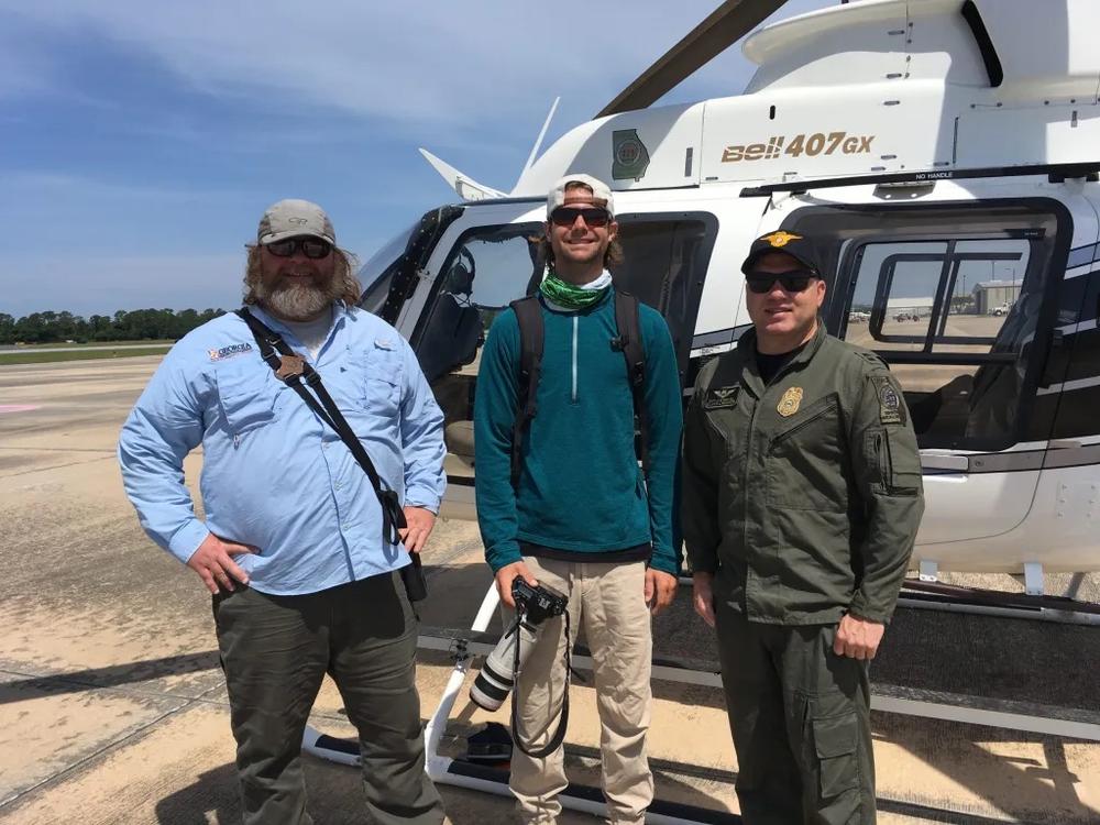 From left, DNR Wildlife Biologist Fletcher Smith, Shorebird Tech Sam Murray of the shorebird conservation group Manomet, and DNR Capt. Jaye Bridwell