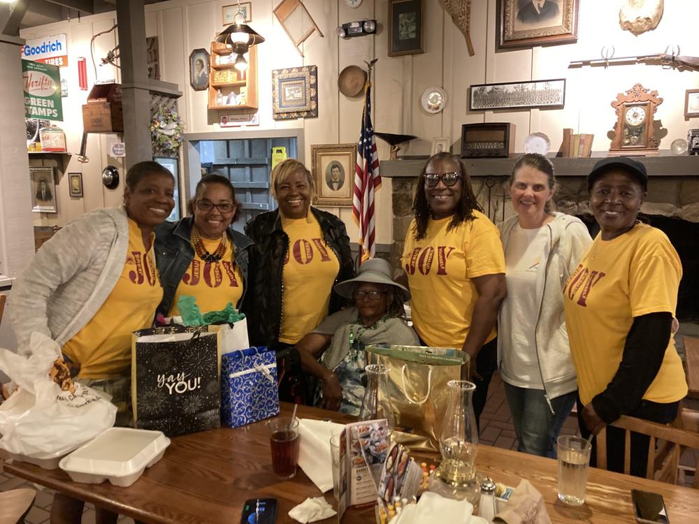  On March 3, Genesis Joy House founder and CEO Margaret Flowers, third from right, joins volunteers and staff at the Warner Robins Cracker Barrel for a birthday celebration. The nonprofit aims to end chronic homelessness among women veterans. Photo submitted by Genesis Joy House 