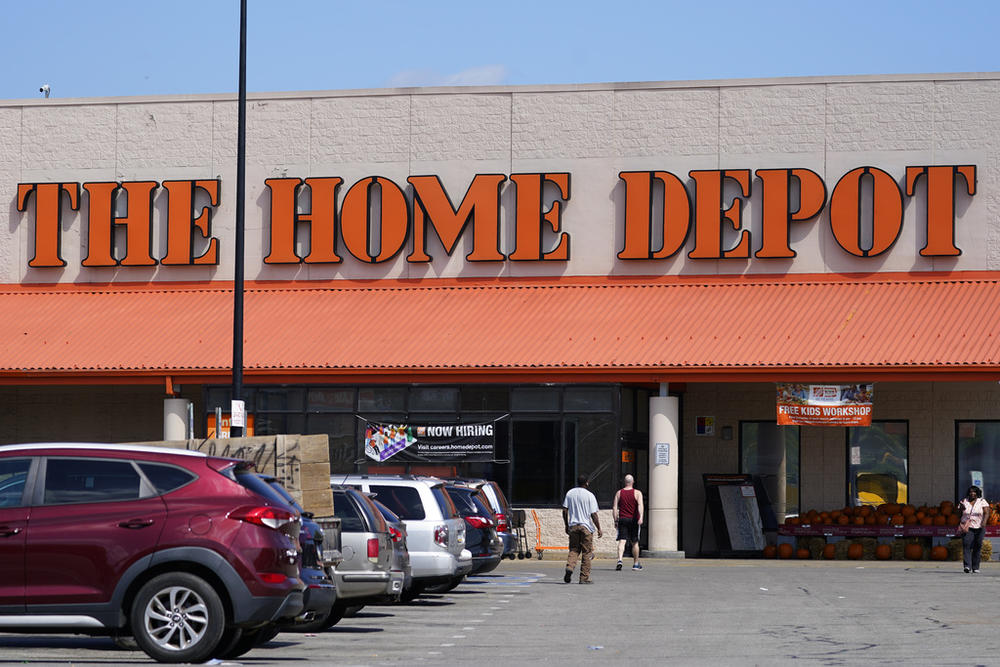 Cars are parked at a Home Depot in Philadelphia, on Sept. 21, 2022. After years of explosive growth during the pandemic, Home Depot's revenue during the first quarter fell short of expectations and the company cut its profit and sales outlook for the year, sending shares skidding before the opening bell Tuesday May 16, 2023. 