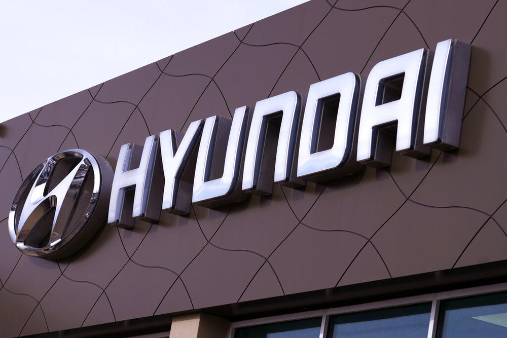 The Hyundai logo is displayed on the facade of a dealership, Monday, Feb. 6, 2023, in Manchester, N.H. 