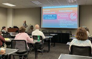  Georgia Tech professor Marilyn A. Brown speaks at the Georgia Climate Conference.