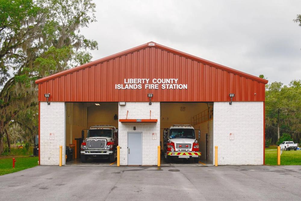 The Islands Fire Station, built in 2021, is a small fire station meant to service the wide expanses of east Liberty County and Tradeport East. Officials say it has no water tank of its own. Credit: Justin Taylor/The Current