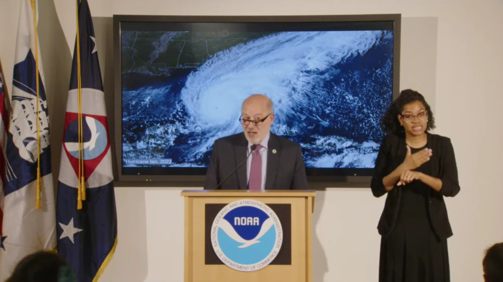 National Oceanic and Atmospheric Administration director Rick Spinrad delivers the 2023 hurricane season outlook on May 25 at the agency's Climate Prediction Center in College Park, Maryland.