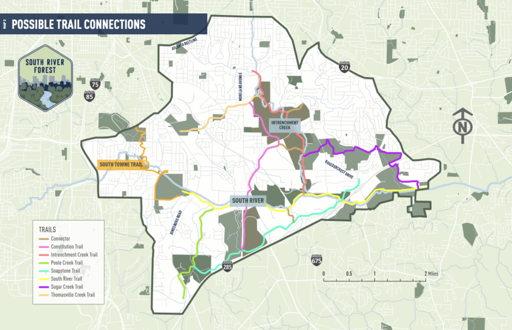 Atlanta City Council member Liliana Bahktiari  introduced a resolution to address environmental issues in the city's South River Forest area. Council members Matt Westmoreland and Jason Dozier also authored the measure that asks the city to implement the Atlanta Regional Commission’s 100-million-dollar South River Forest initiative which would allow for nature trails like those depicted in this drawing..