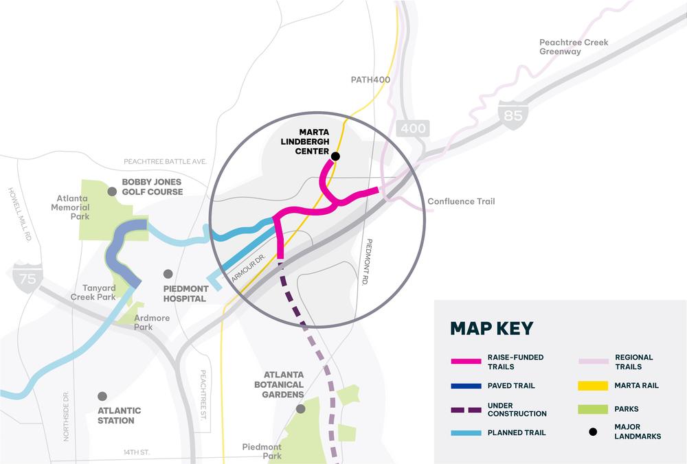 A map of the locations Atlanta BeltLine Construction.