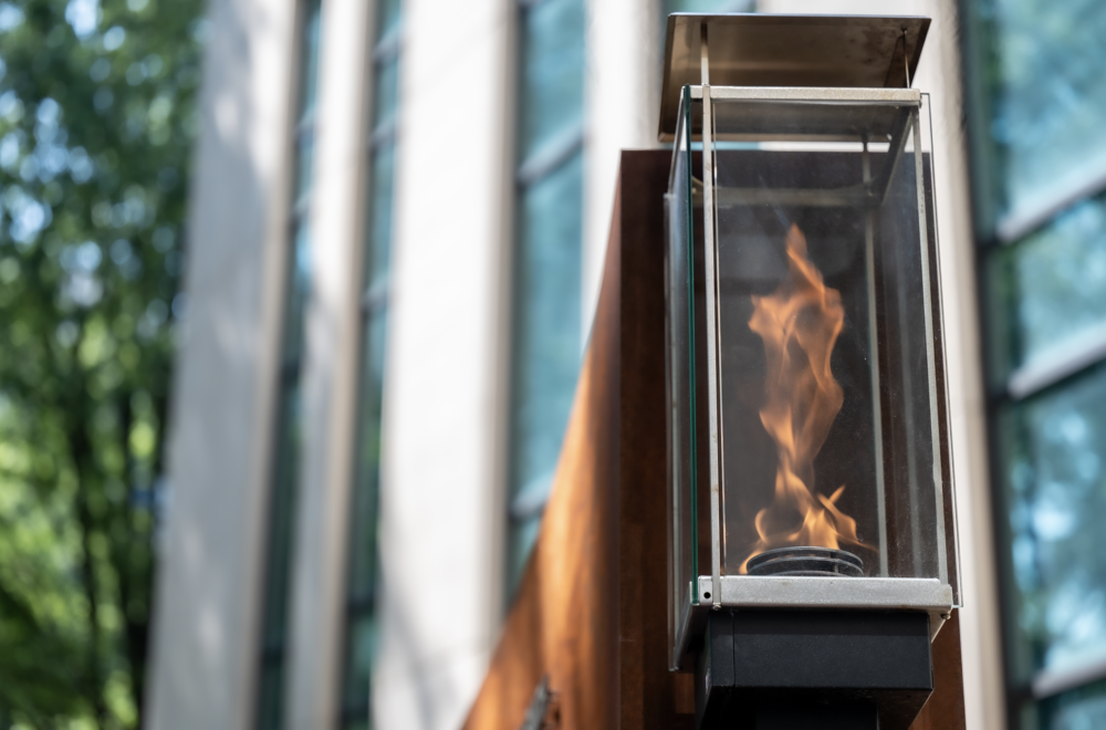 An eternity flame is shown as part of a memorial on the grounds of Atlanta City Hall June 27 honoring the victims of the Atlanta Child Murders.