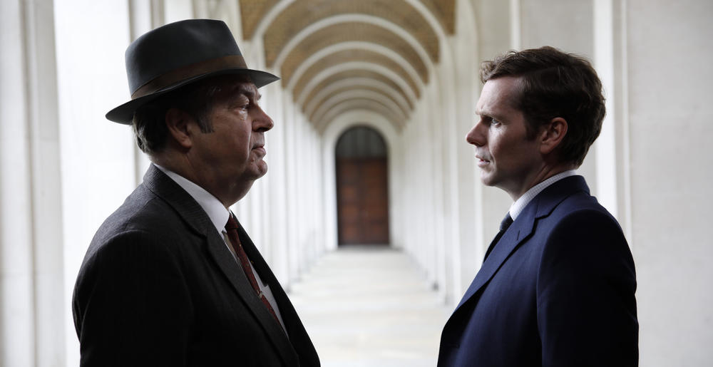 Roger Allam as Fred Thursday and Shaun Evans as Endeavour Morse.