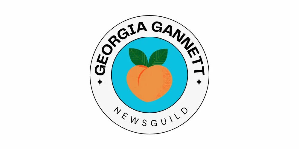 The seal of Georgia Gannett NewsGuild, which has an illustrated peach at the center
