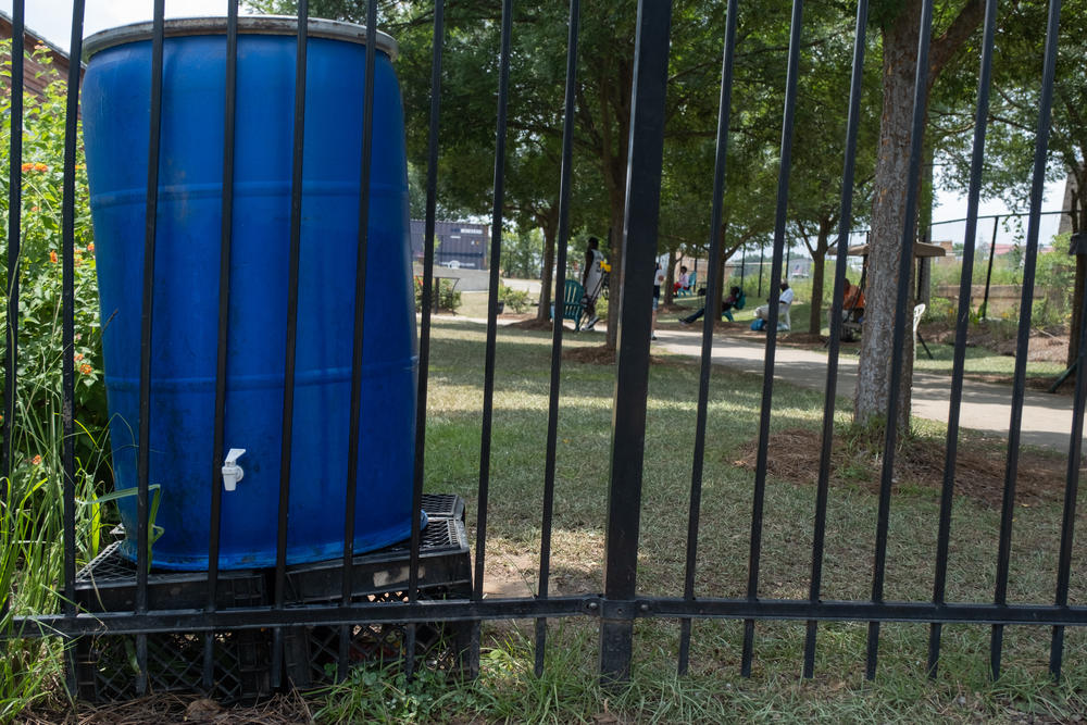 A barrel filled with cold water is accesible 24/7 at the Daybreak Day Resource Center in Macon for people experiencing homlessness.
