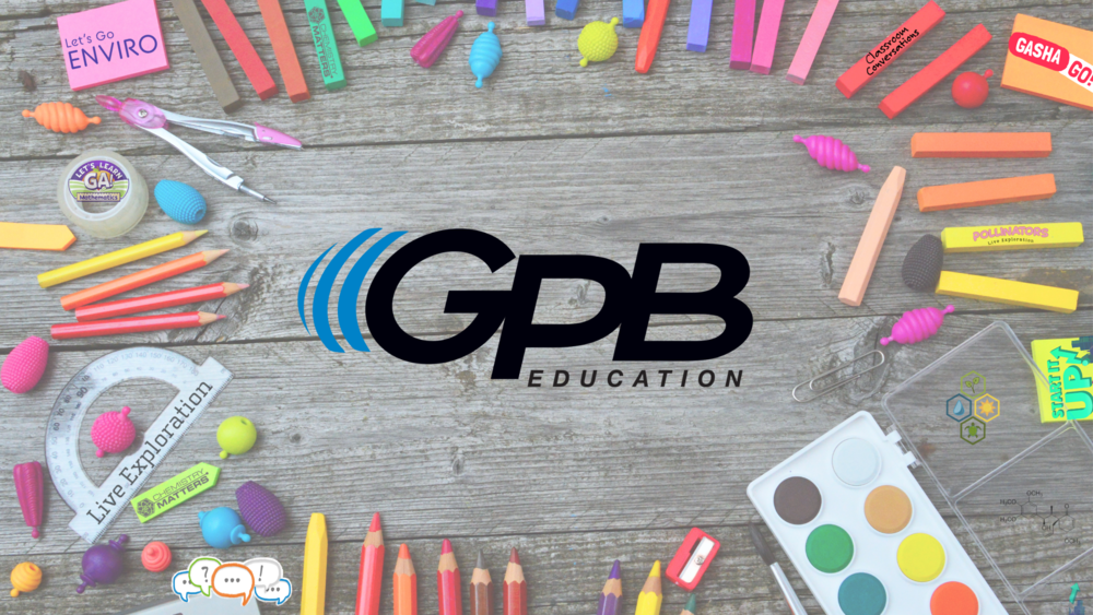 Back to school supplies surrounding GPB logo.