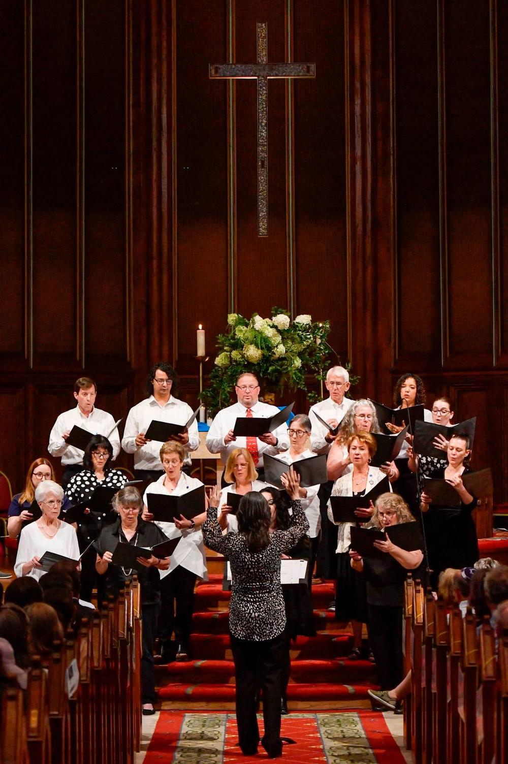 The Temple Beth Israel High Holidays Choir performs Sunday during “A Service for Unity and Love” at Mulberry Street United Methodist Church.