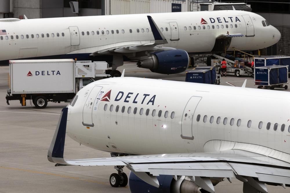 A Delta Airlines plane leaves the gate on July 12, 2021, at Logan International Airport in Boston. 