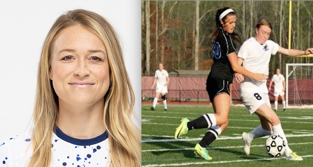 Emily Sonnett on the USWNT World Cup team in 2023 (left) and as a star player (in white, right) at Fellowship Christian School in Roswell, Ga., in 2012