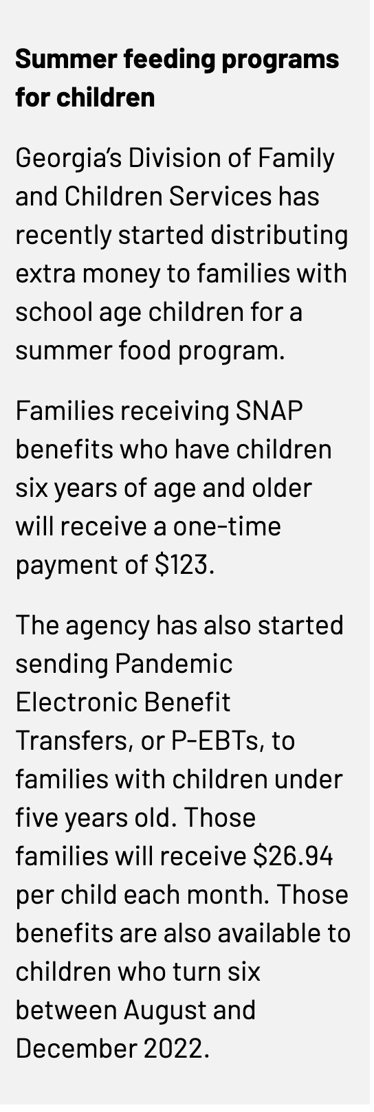 Summer feeding programs for children SIDEBAR snapshot
