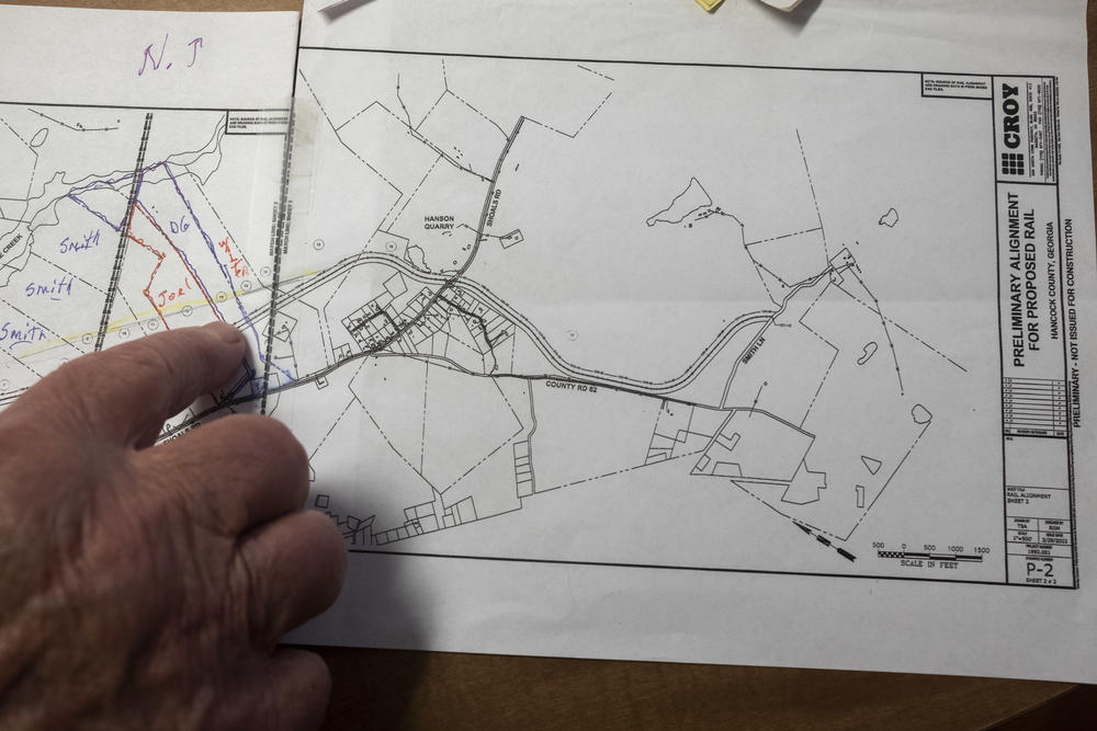 A map of the Shoals Road area and the proposed rail spur. Jan Smith said she's worried most for the neighborhood near the center of the map, homes to which the train will come closest. 