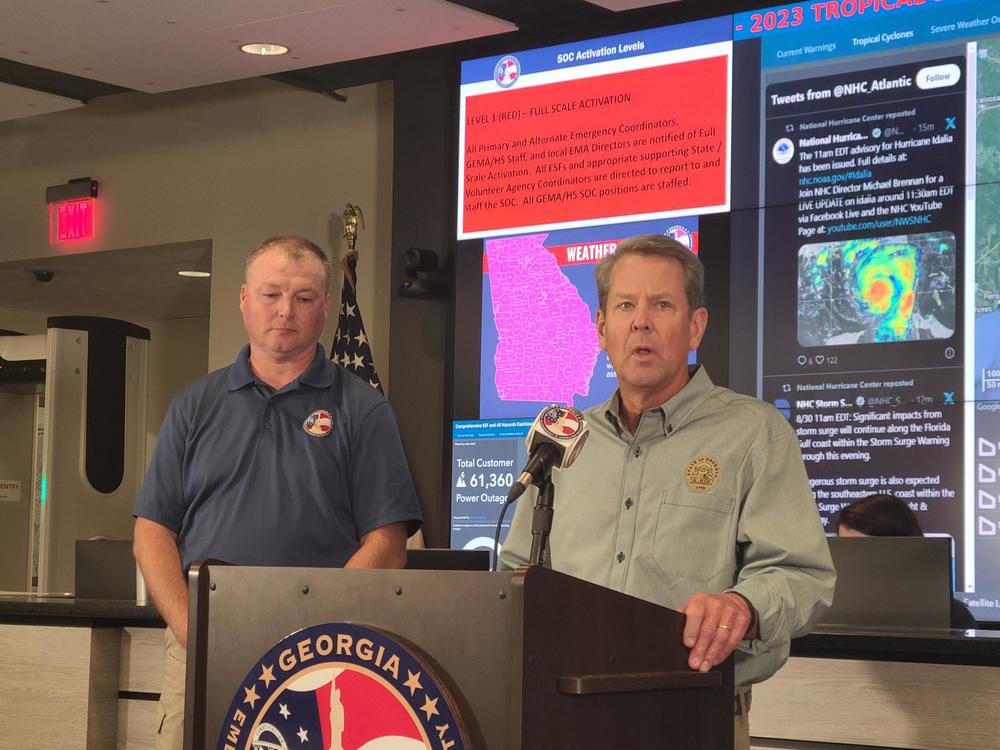 Gov. Brian Kemp speaks about the state's response to Hurricane Idalia on August 30, 2023.