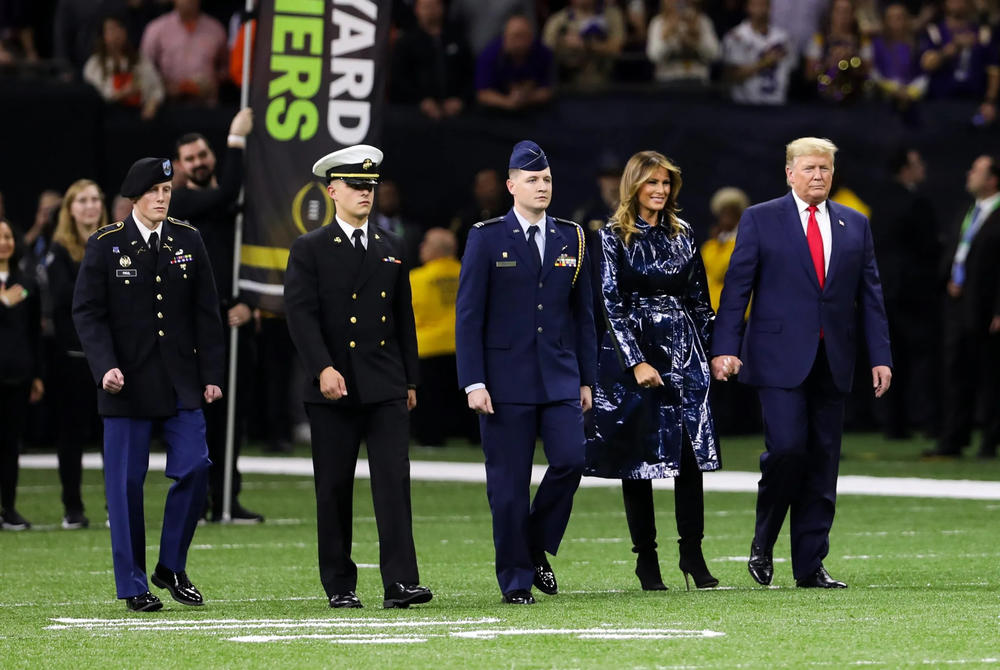 President Donald Trump and first lady Melania Trump took the field at the start of the College Football Playoff National Championship game between the LSU Tigers and the Clemson Tigers at the Mercedes-Benz Superdome on January 13, 2020 in New Orleans, Louisiana. The LSU Tigers beat the Clemson Tigers, 42-25. 