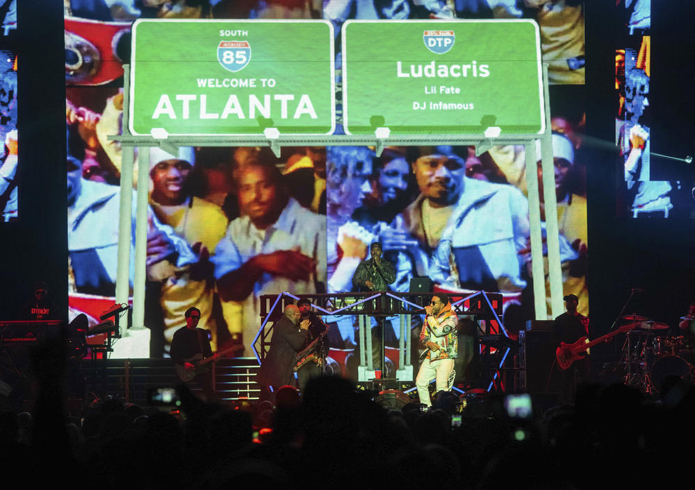 Jermaine Dupri, left, and Ludacris perform onstage at the Bud Light Super Bowl Music Fest at the State Farm Arena on Thursday, Jan. 31, 2019, in Atlanta. 