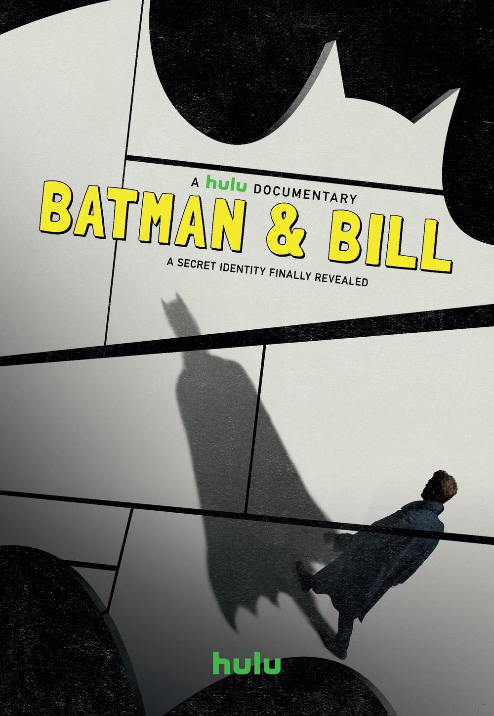 A poster is shown for the Hulu documentary "Batman & Bill"