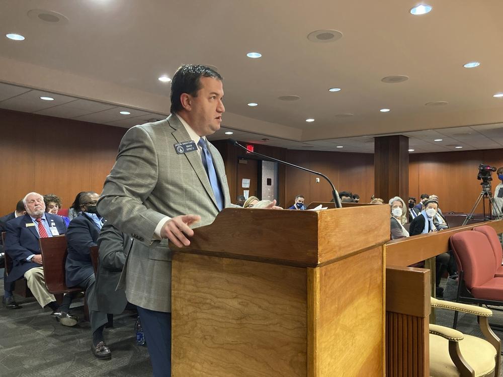Republican state Sen. Jason Anavitarte, of Dallas, speaks to a House subcommittee on Tuesday, Jan. 25, 2022, at the Capitol in Atlanta. Anavitarte and Lt. Gov. Burt Jones said on Monday, Aug. 7, 2023, that they will seek to pass a law in 2024 requiring social media companies to obtain a parent's permission for children to sign up for accounts.