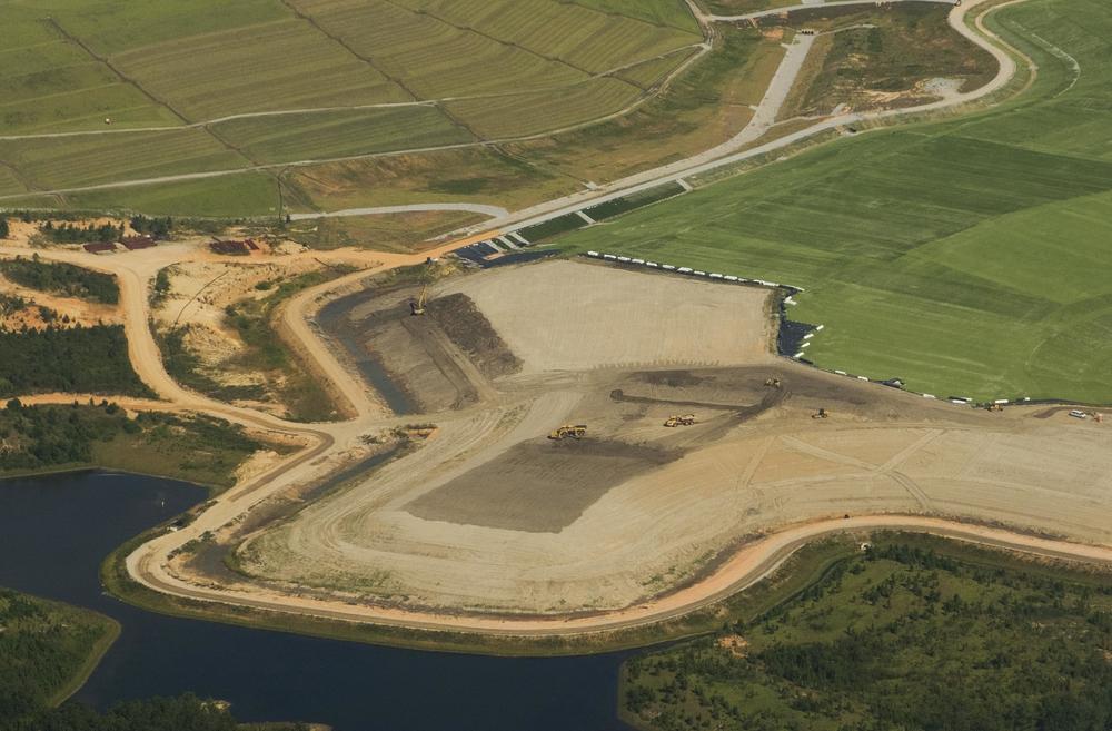Work in progress in closing an ash pond at Plant Yates in Coweta County in September 2023. 