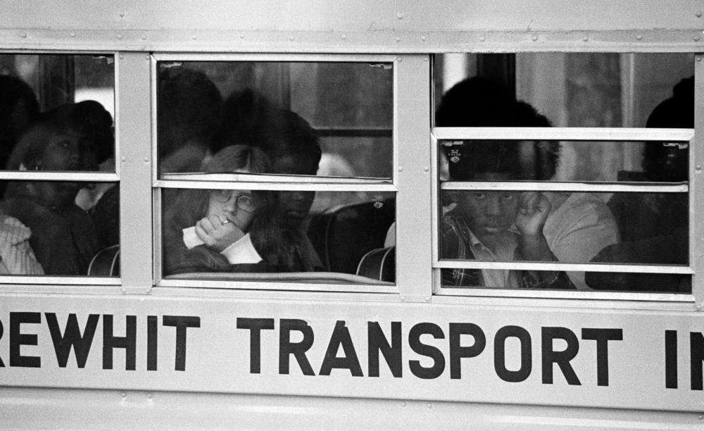 Students riding the bus to South Boston High School on September 11, 1975.