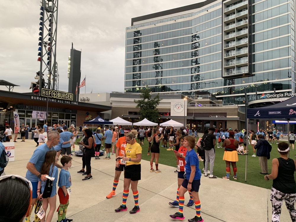 Runners enjoy the atmosphere at the 2023 RaceTrac Run for Research at Truist Park on Sept. 6, 2023.  