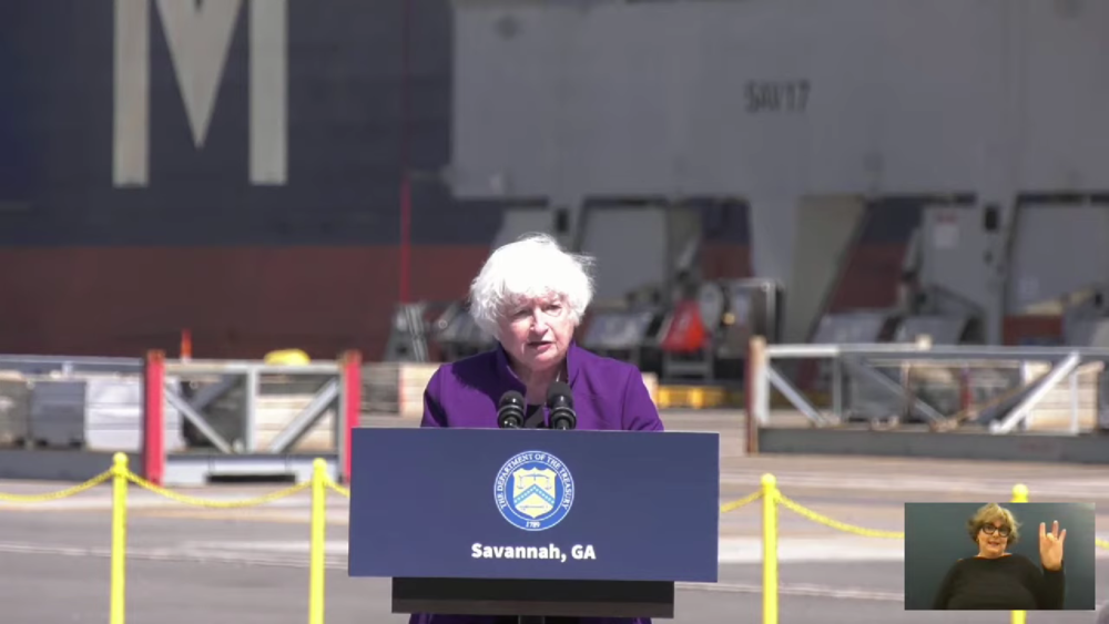 U.S. Treasury Secretary Janet Yellen speaks at the Port of Savannah on Friday, Sept. 29, 2023.