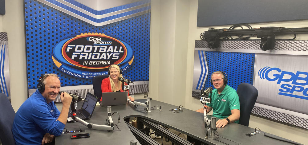 GHSA Executive Director Dr. Robin Hines in studio with Football Fridays in Georgia Podcast hosts Jon Nelson and Hannah Goodin