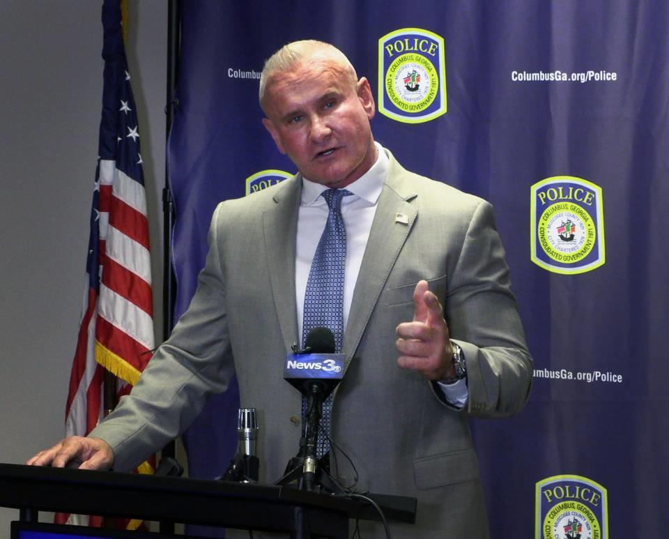 Stoney Mathis answers questions from the media Monday morning. Columbus Mayor Skip Henderson has appointed Chief Stoney Mathis as Interim police chief of the Columbus Police Department.