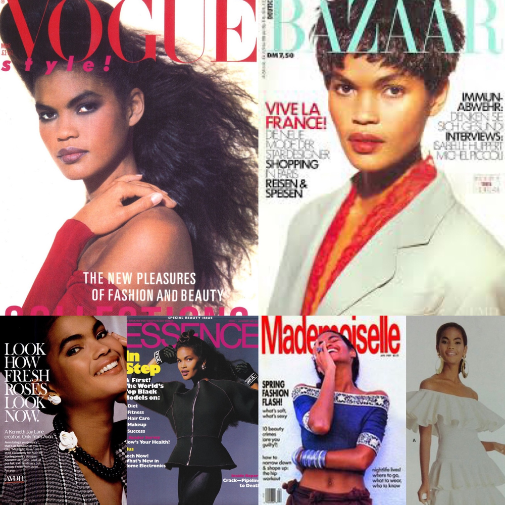 A collage of magazine covers and clippings recall Gail O'Neill's career as a model in the 1980s and 1990s.