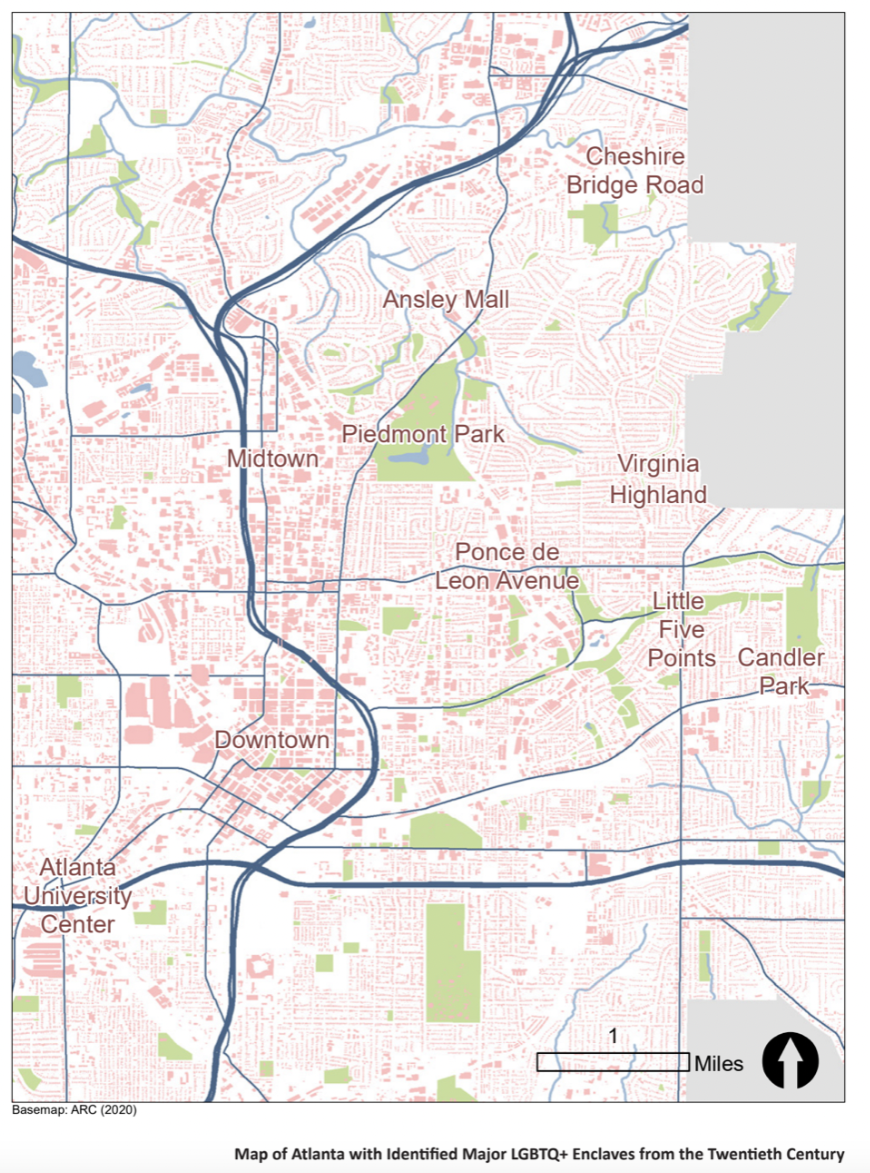 A map of Atlanta’s major LGBTQ enclaves during the 20th century. (City of Atlanta/Historic Atlanta)