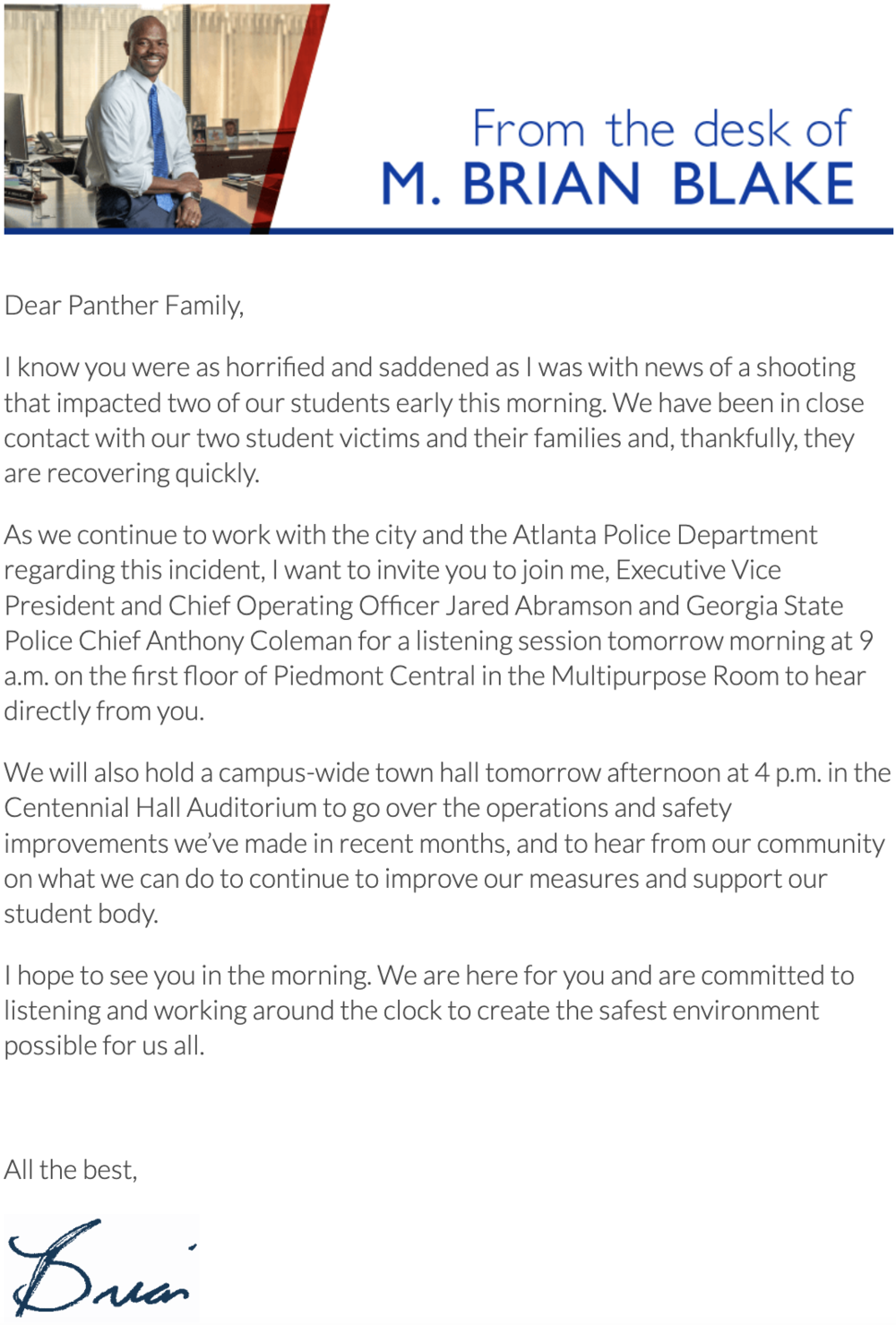 M Brian Blake statement