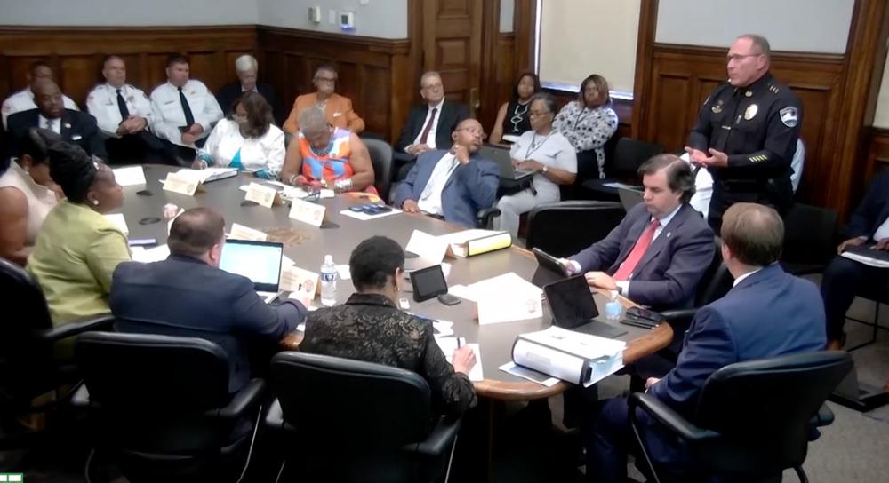 At a July 27 council meeting, Alderwoman Alicia Blakely asks Asst. Chief Robert Gavin what will happen to SPD’s 500 old Glock pistols in new deal. Gavin states they will return to Glock, Inc. but won’t elaborate where they end up after that.