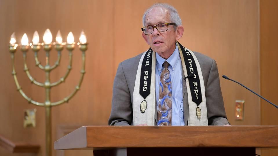 Rabbi Lawrence Schlesinger of Temple Israel conducts Shabbat services on Friday, October 6, 2023. 