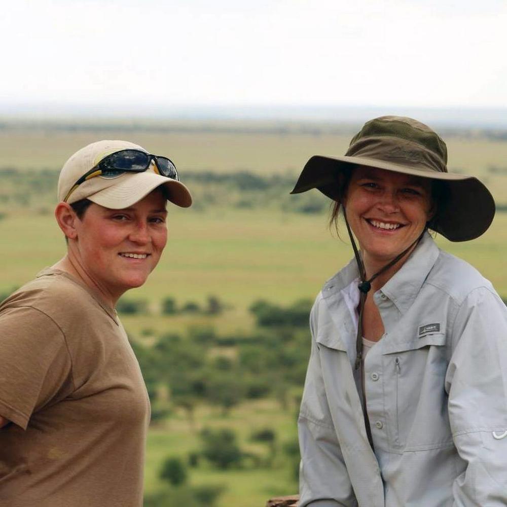 Ashely Desensi (left) and her wife Veronica Anderson are pictured on a trip in Tanzania in 2018.