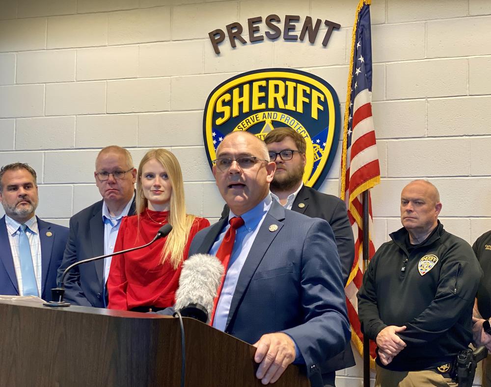 Georgia Labor Commissioner Bruce Thompson speaks at a news conference at the Chatham County Detention Center in Savannah on Nov. 8, 2023.