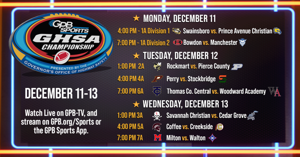 Football Schedule Set For GHSA Championships Public Broadcasting