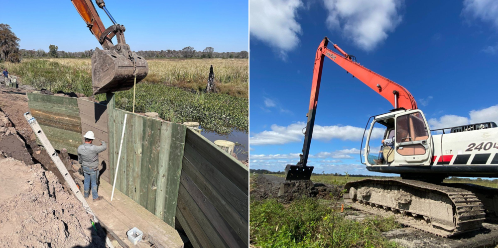 Crews work on repairs to impoundments at Altamaha Wildlife Management Area in McIntosh County.