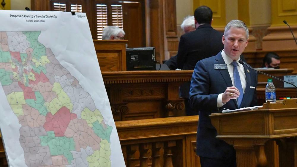 Georgia state Sen. John Kennedy, R-Macon, introduces a map of state Senate districts in this 2021 file photo. A federal judge ruled in October that some of Georgia’s congressional, state Senate and state House districts were drawn in a racially discriminatory manner.