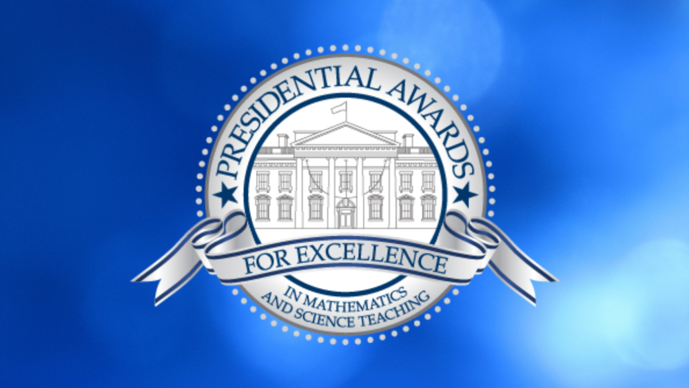 presidential awards for math and science medal on blue background