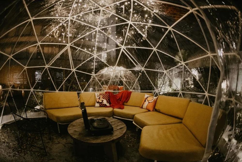 Igloos for the Holiday Pop-Up Bar at the Kimpton Sylvan Hotel