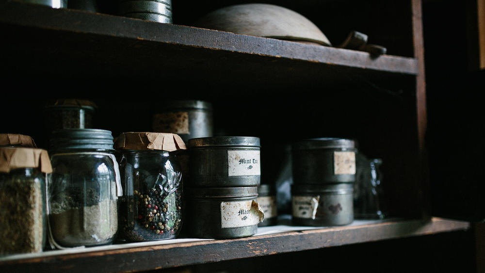 Old time jars on a shelf