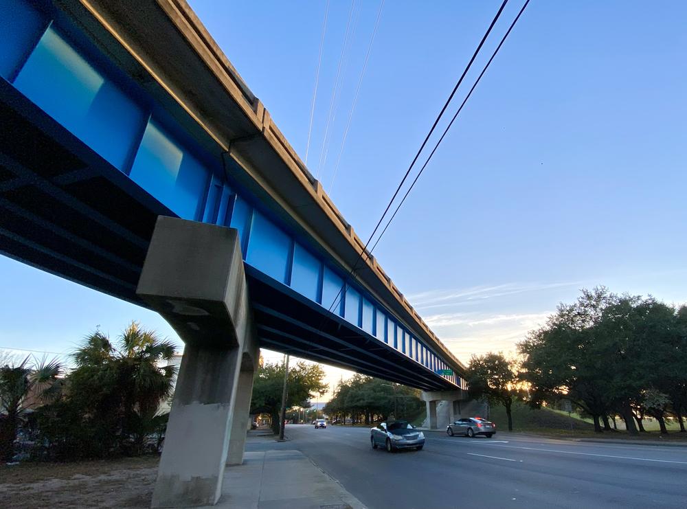 The Interstate 16 flyover crosses Martin Luther King Jr. Boulevard in Savannah, exiting onto nearby Montgomery Street.